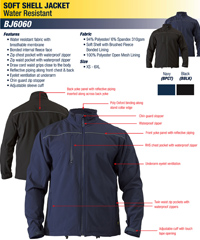 Bisley Softshell Jacket #BJ6060 With Logo Service, Black and Navy. A versatile Jacket with logo embroidery for Business and Clubwear. Top notch value with high Tech Functional Water resistant fabric, breathable membrane, bonded internal fleece lining, zippered pockets, waterproof zipper, reflective piping along the upper chest and back. Eyelit ventilation under both sleeves, sleeve cuff adjusters reduces water and wind entering over the wrist. Enquiries FreeCall 1800 654 990.