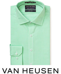 Have your Company logo branded on Van Heusen Shirt #E169 and Womens #AWL169 . Euro Tailored Small Check Shirt available in Green, Blue, Grape and Grey Mist. 4 colours. Perfect for Australia's climate. High performance 60% Cotton, 40% Polyester blend, classic fit, peak collar, back dart detail.  Enjoy wearing Van Heusen Shirts branded with your Company or Club logo. Corporate Sales FreeCall 1800 654 990