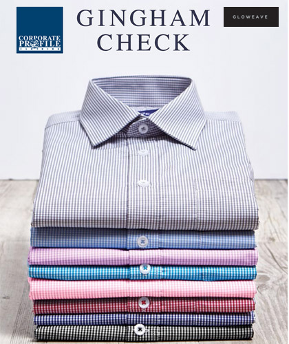 Premium Corporate range of Gigham Small Check Shirts #1637L for uniform industry, mens and womens, available in 8 colours, stock levels may vary quickly.Navy, Crimson, Pink, Black, Grey, Sky, Teal, Lilac. 60% Cotton 40% Polyester with Silk Protein Finish. Easy Iron, Logo Embroidery Service is available. High Performance for Corporate Uniforms. FreeCall 1800 654 990