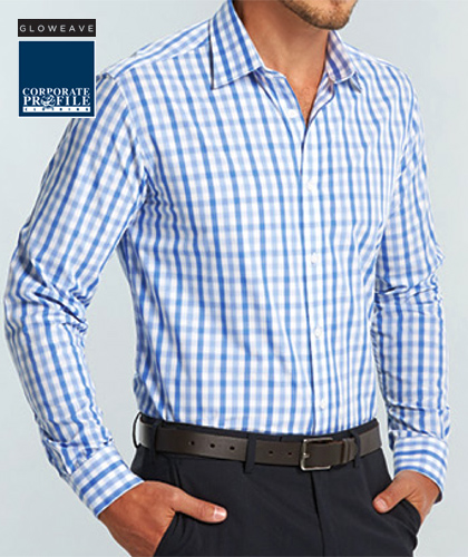 Soft Tonal Check Gloweave #1711L With Logo Service. Available in Blue Check and Pink/Blue Check. Perfect for Business or Smart Casual with Career Fit, Mitred cuff. The Fabric is high quality 60% Cotton, 40% Polyester with Sizes 37-50. The fabric is easy to iron. For all the details and to arrange a Sample for Inspection please call Renee Kinnear or Shelley Morris on FreeCall 1800 654 990