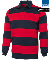 Striped Rugby #3SR With Logo Service, great relaxed corporate wear for travel, events, promotion campaigns, visitor gifts etc. Available Red/Navy and Navy/White. High performance 65% Polyester for durability, and 35% Cotton for comfort, 350gsm rugby knit fabric, Internal twill back neck dome, Straight hem with side splits, Rib cuffs, Classic Fit. Will last for seasons. Enquiries FreeCall Corporate Profile 1800 654 990 