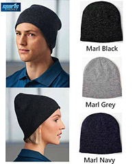 Beanies in Marle Grey, Marle Black, Marle Navy. Urban slouch styled #CH22 with double layer knit marle to keep you warm. Fantastic with logo embroidery, top value. Enquiry FreeCall 1800 654 990.