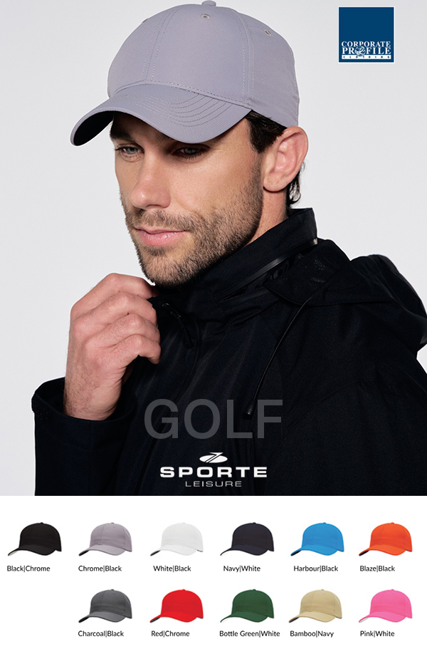 Premium Sports Caps for Company and Clubs with excellent Australian embroidery service. Available in Black, Navy, Blaze Orange, Harbour Blue, White, and Chrome. Also Contrast Tech Cap #SC1075. Corporate Profile Clothing FreeCall 1800 654 990