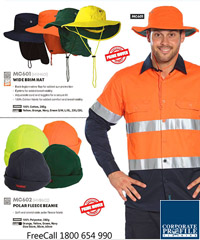 Wide Brim Work Hats with back legionaires flap for sun protection #MC601 Navy, Green, Fluoro Yellow and Fluro Green.eyelets for breathability, adjustable cord and toggles for a secure fit. 100% Cotton fabric for added comfort and breathability. Sizes S/M, L/XL and 2XL/3XL. Sales enquiry FreeCall 1800 654 990