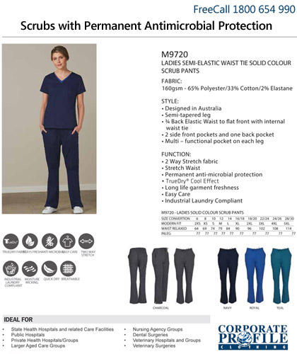 Scrubs Pants withScrubs Pants with Permanent Anti Microbial Protection #M9720 Details Sydney FreeCall 1800 654 990