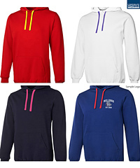 Hoodies with changeable colour cords to create your team colours. High quality print and logo embroidery service at Corporate Profile Clothing, FreeCall 1800 654 990.