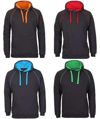 Top Value. Highly Recommended for Heavy Duty Workwear, School and Sport Industry. Inspect a Sample of JB's Contrast Fleecy Hoodie #3CFH With Logo Service. Includes Charcoal/Orange, Charcoal/Red, Charcoal/Aqua, Charcoal/Green. 80% Cotton, 20% Polyester Performance Quality, durable 2x2 rib cuffs and hem, #3CFH Adults S-5XL and #3CFH Kids Sizes 4-14, no drawstring on the kids sizes. For details please FreeCall 1800 654 990