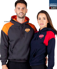 Inspect a sample of the Shoulder Panel Sporting Club #F303HP With Logo Service. Also available in 14 other team colours. High performance, warm hoodies for winter sports, midweight 320gsm. Features contrast panel shoulders with athletic raglan sleeve. Kangaroo pocket at front. Clubs Call Free 1800 654 990