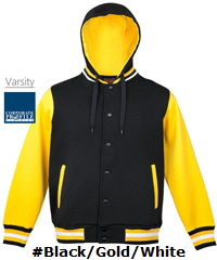 Varsity-Jacket-and-Hood-#F907HB-and-Ladies-Kids-#FB97UN-Black-Gold-White-200px