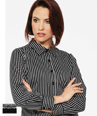 Bold Stripe Staff Shirt #6070Q11 With Logo Service.  Fashion Black and White stripe detail gives a stylish appearance. Bold stripe is a soft cotton polyester combination offering crease resistance and high absorbency characteristics. For all the details please call Renee Kinnear or Shelley Morris on FreeCall 1800 654 990.