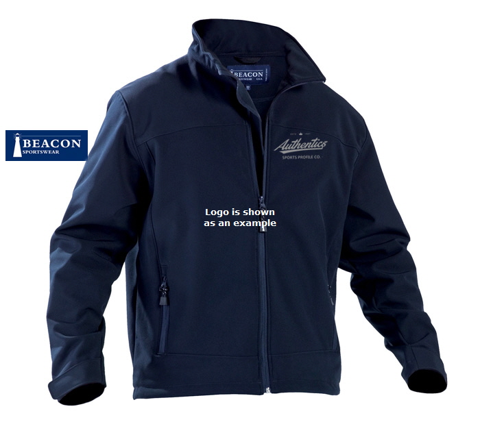 Corporate Soft Shell Jacket #PERKINS With Logo Service. Vesatile Jacket by Beacon Sportswear.Wind and water repellant. Available Black and Navy, Mens (S-3XL, 5XL) and Ladies (8-18).