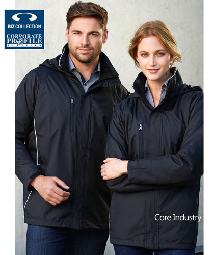 Core Industry Jackets #J236ML Black-White with Logo Service. Showerproof Jacket, lined with microfleece for warmth. 5 colour combinations. Unisex sizes from XXS-5XL. The #J236ML is also popular with football and winter sports clubs. Biz Collection. Great Brand. Great Price. Corporate Profile Clothing  FreeCall 1800 654 990. 