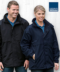 Hard working, warm jacket with polar fleece lining. Available in solid plain Black and Navy. Features a hidden tuck away hood, full front zipper with storm flap cover over the zipper. The side pockets are zippered. Corporate Profile Clothing FreeCall 1800 654 990