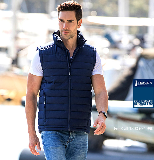Premium Beacon Sportswear Puffer Vest for Company and Clubs with top class logo embroidery service. Available Black and Navy. Sizes XXS-3XL and 5XL. Matching Puffer Jacket #Hudson is also available. Fresh styles , functional performance. Corporate Profile Clothing FreeCall 1800 654 990