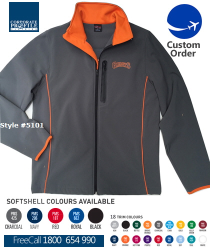 Custom-SoftShell-Jacket-#5101-in-Your-Choice-of-Colours. Water repellant and wind resistant, fabric is lined with warm fleece on the inside. Mens Ladies and Kids Sizes. FreeCall 1800 654 990