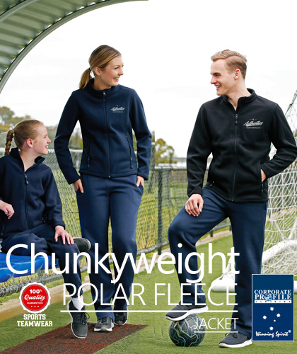 Chunkyweight Warm Polar Fleece Jacket #PF07 With Logo Service is one of Australia's best selling polar Fleece jackets for Business, Uniforms, Teamwear and Recreation. The Bonded Polar Fleece is thick, chunky and warm! 350gsm made with high performance anti pill polar fleece, snug to wear and features deep pockets to keep your hands warm. Mens #PF07, Ladies #PF08 and Kids #PF07K. Colours Black and Navy. To request a sample to inspect please call Reenee Kinnear or Shelley Morris on FreeCall 1800 654 990.