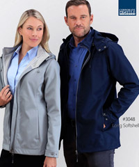 High quality, available Black, Navy and Silver. Mens and Ladies. Long Softshell Jacket, Bonded breathable, 3 Layer with natural Stretch. Waterproof 10,000mm, Windproof, Super Soft. Semi Fitted style. Ladies Size 8-22 and Mens S-3XL and 5XL. Corporate Profile Clothing FreeCall 1800 654 990
