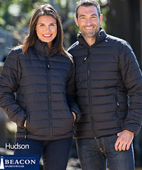 Corporate Puffer Jackets with Logo Embroidery Service, Beacon Sportswear Style #Hudson. Sizes XXS to 3XL and 5XL. Matching Puffer Vest also available Style #Loma. Great Appearance. Great Value. Sample loan service is available. For corporate enquiry please call Renee KInnear or Shelley Morris on FreeCall 1800 654 990.