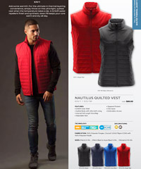 Stormtech Quilted Vest with logo service for Corporate, Company and Sports Outerwear. Mens and Womens in Black, Navy, Azure Blue and Red. Insulated and Showerproof Vest provides versatility and comfort. many features with Ultra Soft Lining, Internal full length storm flap, Zippered pockets, Chin Saver