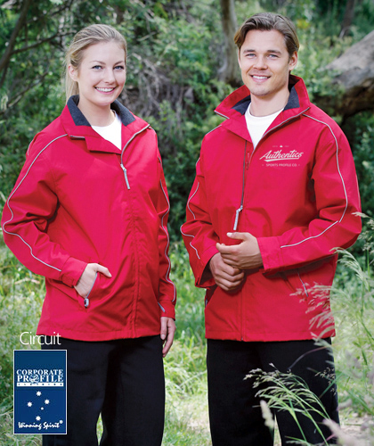Circuit Staff Jacket #JK02 (Red) With Logo Service is great value for Employee Uniform Packages with Water Repellant Oxford Jacket and Silver Reflective piping across the shoulders and down the arm sleeves.Reflective piping enhances visibility when outdoors in the evening/night. The collar is lined with comfortable polar fleece to help keep your neck warm in cold, windy conditions. Zippered pockets, hidden draw cord to keep wind out from around your waist, mobile phone pocket inside pocket. This jacket can be embroidered or printed on the back and is a good one for advertising your business or Sponsor name. Adjustable velcro cuffs. Sizes XS-3XL. Black/Reflective, Red/Reflective, Navy/Reflective. For all the details please call Renee Kinnear or Shelley Morris on FreeCall 1800 654 990.