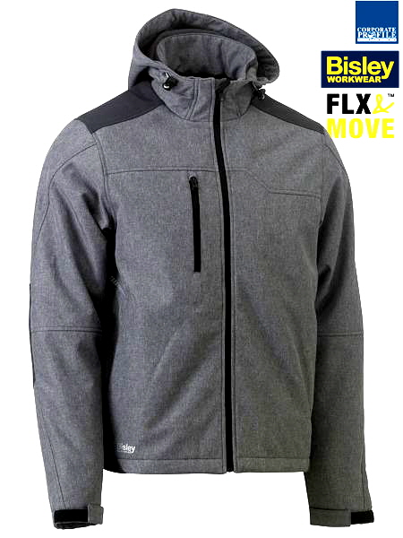 Flex and Move range by Bisley with fabric waterproof rating 10,0000mm, H20 showerproof garment with Silver infrared thermal lined mesh body for warmth . Multi functional waterproof zip pockets incl two hand warmer pockets. Shaped built in hood with collar stand with adjustable cord for protectionand chin guardzip stopper. Colour Charcoal Marle, Sizes XS-6XL. Corporate Profile Clothing FreeCall 1800 654 990