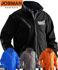 Jobman Professional Workwear in Australia, Soft Shell Jacket #1201 with Logo service. Orange, Royal Blue, Navy, Dark Grey, Black. Inspect a sample #1201 for your Company. International web site is www.jobman.se Safety, comfort and security of high quality professional workwear. Enquiries please call Leigh Gazzard FreeCall 1800 654 990