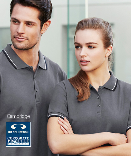 Inspect a Sample of this cool fashion style Cambridge Polo #P227MS and Ladies #P227LS With Logo Service. The collar and cuffs feature two contrast stripes in collar and arm cuffs. The fabric is comfortable 50% Cotton 50% Biz Cool, 170gsm, with Australian Standard UPF Rating of GOOD. You will enjoy wearing this polo and the appearance for uniforms and teamwear is excellent. 7 Colour combinations. Ladies sizes 8-24 and Mens S-5XL. For all the details please call Renee Kinnear or Shelley Morris on FreeCall 1800 654 990.
