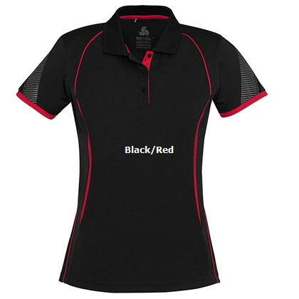 Womens Sport Polo #P405LS_Black_Red 420px