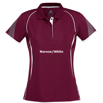 Womens Sport Polo #P405LS_Maroon_White 420px