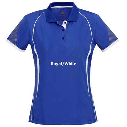 Royal and White Womens Polo #P405LS with logo service! 14 team club colours by Biz Collection. Great shape and design for comfort and professional sport industry appearance. The Razor polo features a superb interlock fabric which is light, cool, easy to wash and dry, long lasting. Razor polo’s team up with a whole range of cordinated Training Tees and Singlets. For all the details the best idea is to call Shelley Morris or Leigh Gazzard on FreeCall 1800 654 990