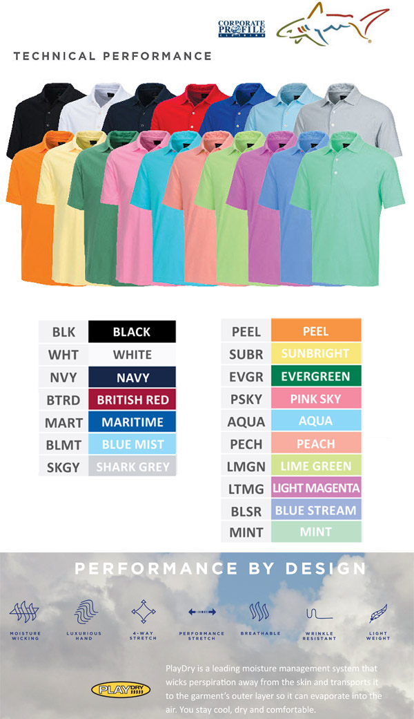 Have your Company or Club embroidered on Greg Norman Polo #G7S3K440. There are 17 colours available. Sizes SM-3XL. For all the details please contact Corporate Profile Clothing FreeCall 1800 654 990.