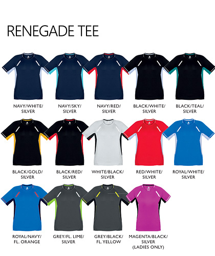 Womens Renegade Tee #T701LS With Logo Print Service. Available in 14 Sport Team colour combinations with Silver Reflective Trims and Raglan Sleeve to allow a better range of movement. Womens Sizes 6-24. Also available in Mens and Kids Sizes. Sales FreeCall 1800 654 990