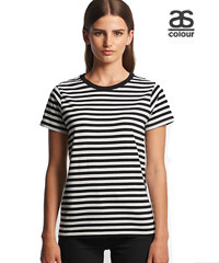 Cool striped tee shirts for uniforms and venue outfits. Womens Maple Stripe Tee #4037 With Print Service. Lightweight, 100% Combed Cotton, with quality neck ribbing side seamed, shoulder to shoulder tape to provide body,, preshrunk for superior resistance to shrinkage. Corporate FreeCall 1800 654 990.