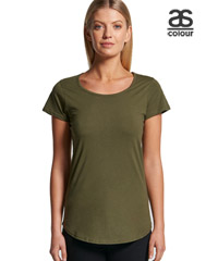 Have your company logo or message printed on Premium AS Colour Tees. Mali Scoop Tee #4008 available in 13 colours. Capped sleeves, curved tail, Sizes XSM-2XL. For details please FreeCall 1800 654 990