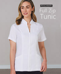 Full zip front Tunic. Features Mechanical stretch, two side pockets, two side splits, back waist bank and one centre pleat for comfort. Size 6-24, Colour-White. Enquiry Corporate Profile Uniforms FreeCall 1800 654 990