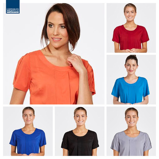 Outstanding Womens Round Neck Blouse range for Business, Healthcare and Company Uniforms. Colours include Silver, Pepper Red, Cobalt Royal, Rusty Orange, Black, Aqua. Round neckline, Three Quarter, Long and Short Sleeve options. Breathable, Comfortable. FreeCall 1800 654 990
