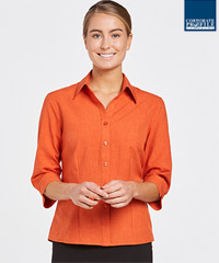 Outstanding Rusy Orange Womens Shirts and Blouse range for Business, Healthcare and Company Uniforms. Colours include Teal, Perriwinkle, Pepper Red, Royal, Ocean, Rusty Orange, Navy, Black, Green Avocado. Three Quarter, Long and Short Sleeve options. Breathable, Comfortable. FreeCall 1800 654 990