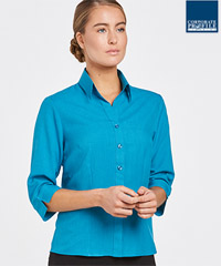 Outstanding Teal Womens Shirts and Blouse range for Business, Healthcare and Company Uniforms. Colours include Teal, Perriwinkle, Pepper Red, Royal, Ocean, Rusty Orange, Navy, Black, Green Avocado. Three Quarter, Long and Short Sleeve options. Breathable, Comfortable. FreeCall 1800 654 990