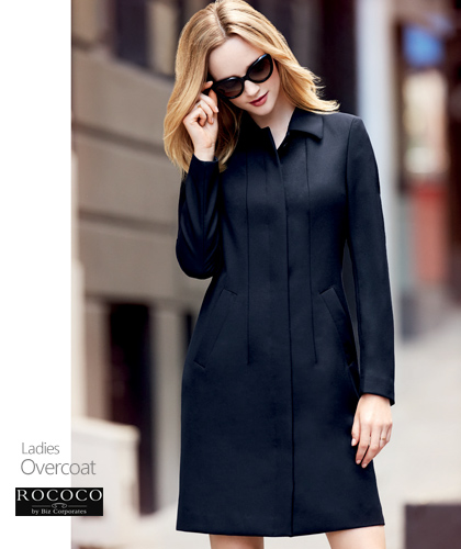 Ladies Corporate Coat Ladies #63830 and Mens #83830 With Logo Service, Overcoat Styled, Colour Midnight, Lined, Sizes XS-5XL. Made with Cavalary Twill , 50% Wool, 50% Polyester. Corporate Sales FreeCall 1800 654 990