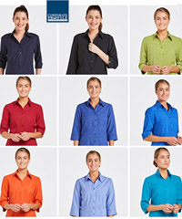 Outstanding Womens Shirts and Blouse range for Business, Healthcare and Company Uniforms. Colours include Teal, Perriwinkle, Pepper Red, Royal, Ocean, Rusty Orange, Navy, Black, Green Avocado. Three Quarter, Long and Short Sleeve options. Breathable, Comfortable. FreeCall 1800 654 990