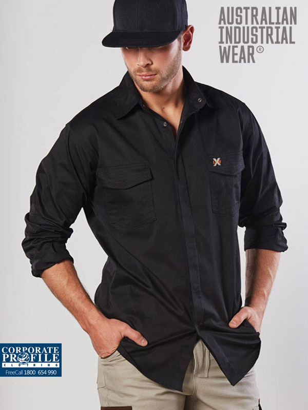 Black Work Shirt #WT10 Australian Industrial Workwear With Logo Service 600px
