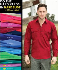 Light Cotton Work Shirts with Half placket front. Mens, Womens and Kids with logo service.Colours include Navy, Blue River, Royal Blue, Burgundy, Bright Red, Stone and Green. Corporate Profile Clothing FreeCall 1800 654 990 