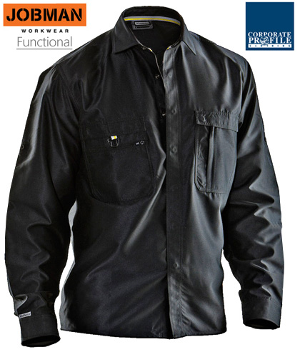 Jobman Professional Workwear in Australia, Versatile Shirt #5501-42 with Logo service. The fabric is Ultra Comfortable Rip Stop, 100% Polyester,125gsm. Black, Navy, Graphite, Sand. Buttons are concealed to protect scrathing vehicles. Zipped chest pockets. D-Ring. Inspect a sample of this Work Shirt for your Company. International web site is www.jobman.se Safety, comfort and security of high quality professional workwear. Enquiries please call Renee Kinnear or Shelley Morris on FreeCall 1800 654 990